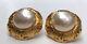 Beautiful Vintage Chanel Faux Pearl With Gold Cc Logo Clip-on Earrings