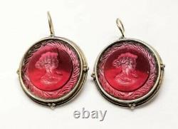 Beautiful Vintage Collectible Trendy Earrings with Glass Cameo Intaglio. Extazia