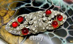 Beautiful Vintage Coro Duette Dress Clips Rhinestones Red Glass Bullet Cabochons