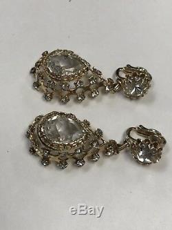 Beautiful Vintage Signed CHRISTIAN DIOR CLIP ON EARRING Fabulous Rhinestones