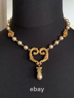 Beautiful Vintage UNGARO, Paris Necklace with tag at 3074 Euros. Pearl, Heart
