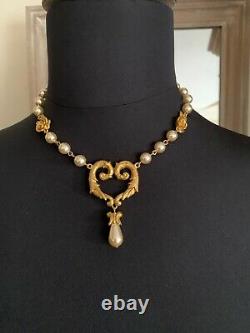 Beautiful Vintage UNGARO, Paris Necklace with tag at 3074 Euros. Pearl, Heart