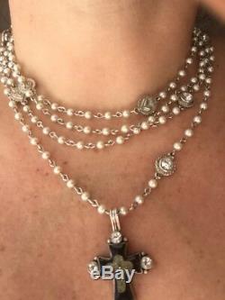 Beautiful Virgins Saints And Angels 4 Strand Pearl Cross Necklace Magdalena