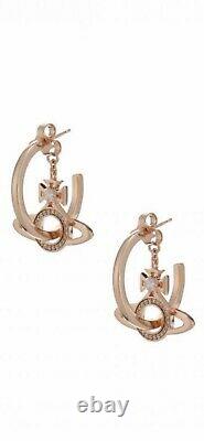 Beautiful Vivienne Westwood Miranda Rose Gold Hoop Earrings With Crystals & Orb