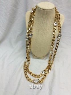 Beautiful Vtg Statement St. John Clear Crystal gold tone Necklace