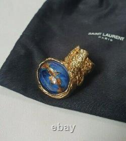 Beautiful Yves Saint Laurent YSL Arty Blue Aventurine Glass Gold Ring Size 5