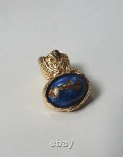 Beautiful Yves Saint Laurent YSL Arty Blue Aventurine Glass Gold Ring Size 5