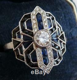 Beautiful vintage art deco style 18ct white gold 1.2ct sapphire and diamond ring