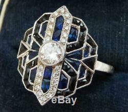 Beautiful vintage art deco style 18ct white gold 1.2ct sapphire and diamond ring