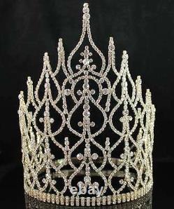 Beauty Queen Crown Tiara Clear Austrian Rhinestone Crystal Pageant T1413g Gold