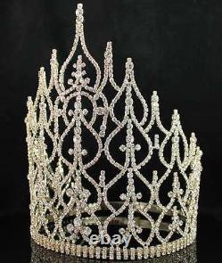 Beauty Queen Crown Tiara Clear Austrian Rhinestone Crystal Pageant T1413g Gold