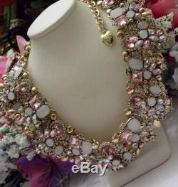 Betsey Johnson Faceted Pink Paved Crystal Collar Statement Necklace