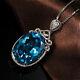 Big Swiss Blue Topaz Gemstone Charm Women Jewelry Silver Necklace Pendants