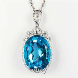 Big Swiss Blue Topaz Gemstone Charm Women Jewelry Silver Necklace Pendants