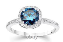 Blue Sapphire & White Cubic Zirconia In 935 Silver Women's Halo Engagement Ring