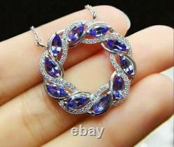 Blue Tanzanite Circle 2.50 Marquise Lab Created14 k White Gold Over Free Chain