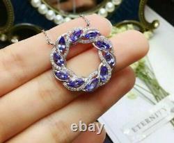 Blue Tanzanite Circle 2.50 Marquise Lab Created14 k White Gold Over Free Chain