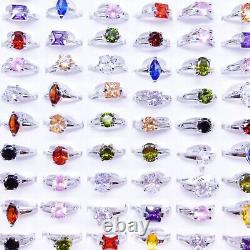 Bulk Wholesale 50 Colorful Crystal Zircon Rings Mix Women Wedding Finger Jewelry