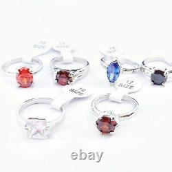 Bulk Wholesale 50 Colorful Crystal Zircon Rings Mix Women Wedding Finger Jewelry