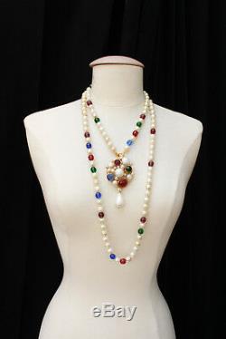 CHANEL 1980s Beautiful long faux-pearls and glass beads necklace