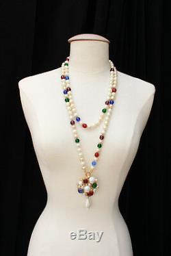 CHANEL 1980s Beautiful long faux-pearls and glass beads necklace