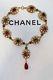 Chanel 1985 Beautiful Gilted Metal Necklace With Red And Green Medallions