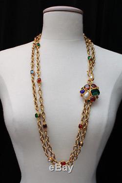 CHANEL 1990s Beautiful gilted metal necklace with colorful facetted rhinestones