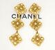 Chanel 3 Charm Dangle Earrings Gold Tone Vintage Withbox #2240