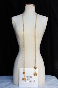 CHANEL Beautiful gilted metal chain tie necklace with coins