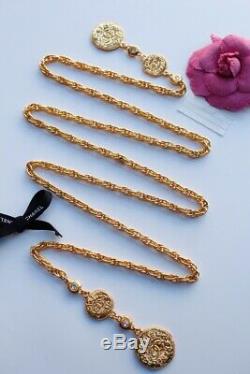 CHANEL Beautiful gilted metal chain tie necklace with coins