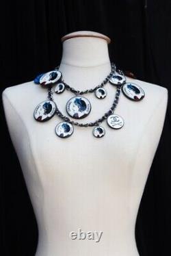 CHANEL Beautiful navy chain necklace and bakelite charms with Coco's portrait
