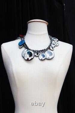 CHANEL Beautiful navy chain necklace and bakelite charms with Coco's portrait