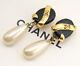 Chanel Black Gripoix Stone Dangle Earrings Gold Clip-on Vintage Withbox #1910