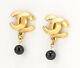 Chanel Cc Black Stones Dangle Earrings Gold Tone 00t Withbox #1901