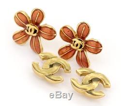 CHANEL CC Camellia Gripoix Stone Stud Earrings Flower 03P withBOX #2371