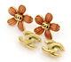 Chanel Cc Camellia Gripoix Stone Stud Earrings Flower 03p Withbox #2371