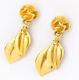 Chanel Cc Camellia Leaf Dangle Earrings Gold Tone 99p Withbox #755