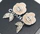 Chanel Cc Flower Rhinestone Earrings Clip-on Vintage Withbox #2119