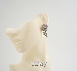 CHANEL CC Flower Rhinestone Earrings Clip-On Vintage withBOX #2119