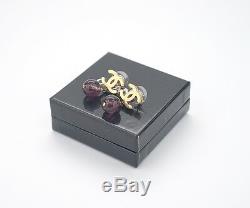 CHANEL CC Gripoix stone Stud Earrings Gold tone Purple B11A withBOX #798