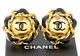 Chanel Cc Jumbo Black Leather Round Earrings Gold Vintage 26 Withbox M466