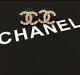Chanel Cc Logo Classic Stud Earrings Crystal Gold Tone