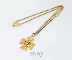 CHANEL CC Logo Cross Pendant Necklace 33 Gold Tone 95A Auth USED #148