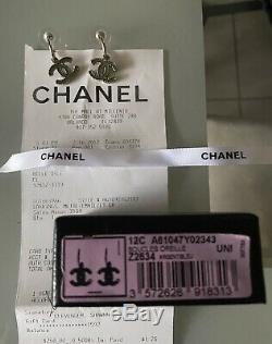 CHANEL CC Logo Drop Dangle Earrings with Original Box Authentic