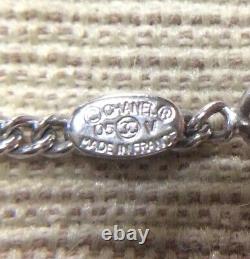 CHANEL CC Logo Silver Toned Chain Pendant Mini Necklace 16