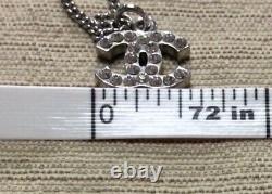 CHANEL CC Logo Silver Toned Chain Pendant Mini Necklace 16