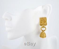 CHANEL CC Logos Bell Dangle Earrings Gold Tone Vintage 94A withBOX v1918
