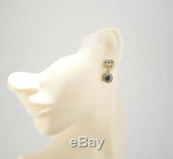 CHANEL CC Logos Camellia Dangle Earrings Crystal & Gold Tone withBOX