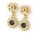 Chanel Cc Logos Camellia Dangle Earrings Crystal & Gold Tone Withbox V1902