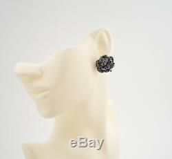 CHANEL CC Logos Camellia Earrings Black Rhinestone Clips withBOX v703
